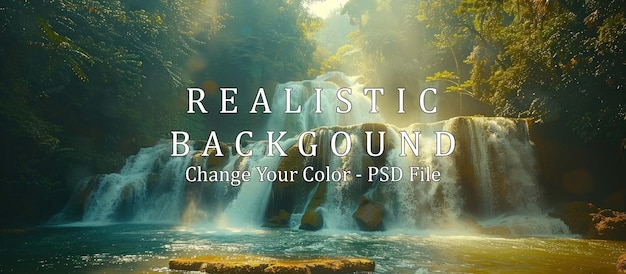 PSD waterfall in the jungle beautiful scenery cinematic shot cinematic lighting hyper realistic photography