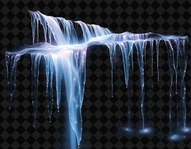 a waterfall with icicles and a waterfall on it