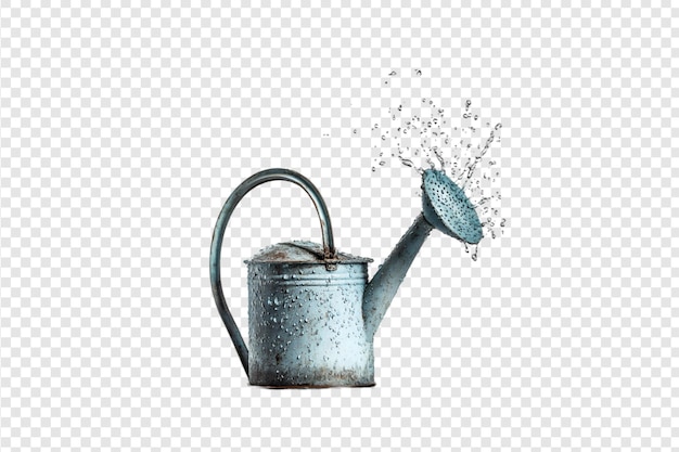 PSD watering can splashing water isolated on a transparent background