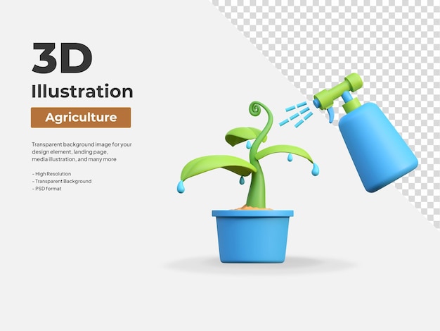 Watering plant with water spray agriculture farming 3d icon illustration