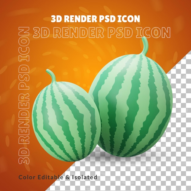 Watermelon fruit 3d illustration or 3d summer fruit watermelon illustration