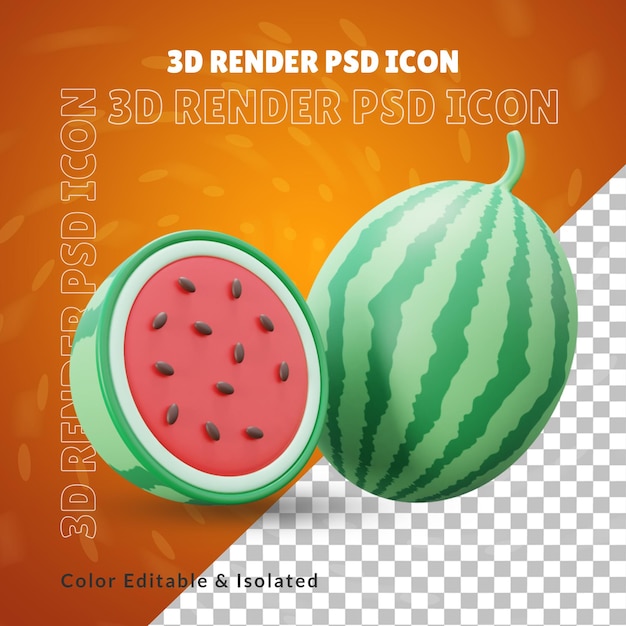 Watermelon fruit 3d illustration or 3d summer fruit watermelon illustration