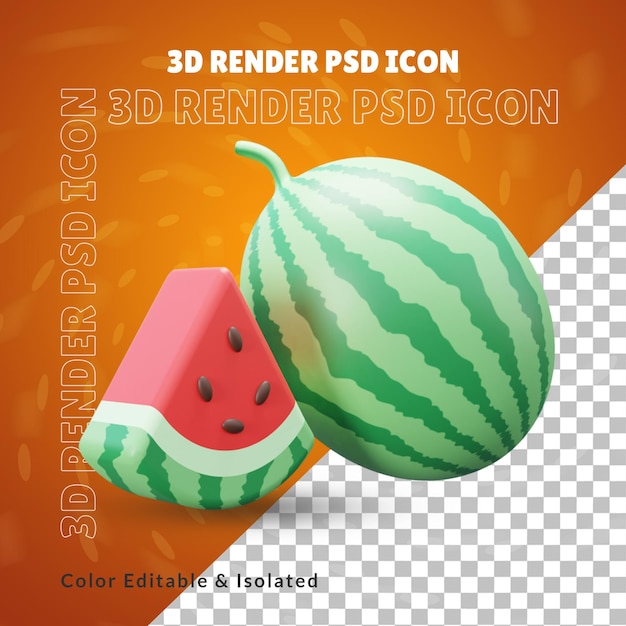 Watermelon fruit 3d illustration or 3d summer fruit watermelon illustration