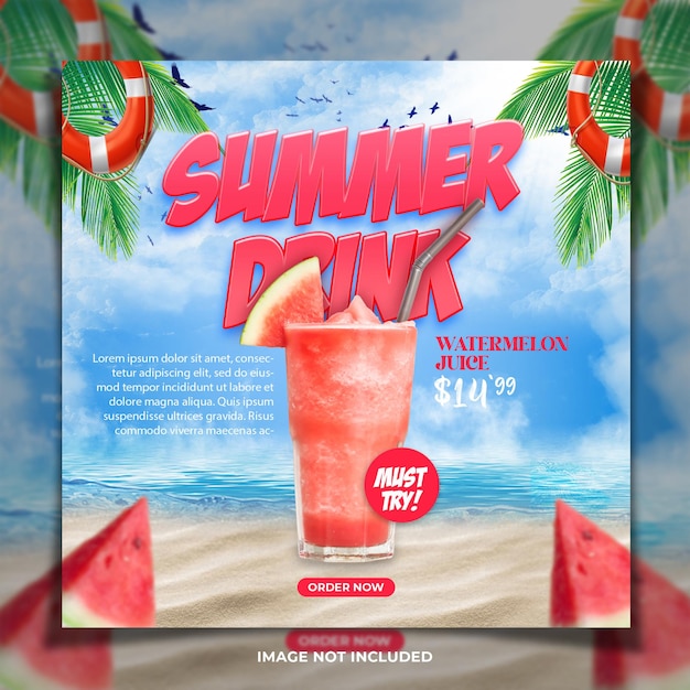 Watermelon Juice Summer Drink Menu Social Media Template