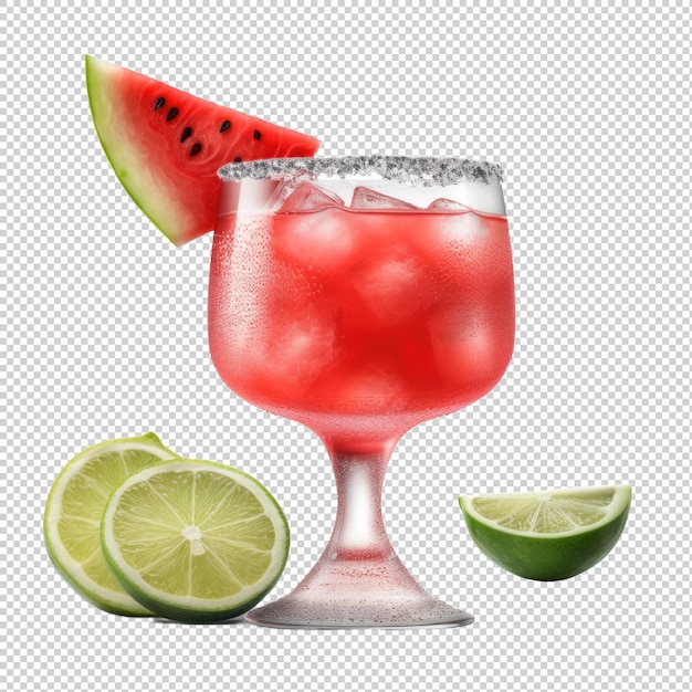 Watermelon Margarita cocktail isolated on transparent background Generative AI