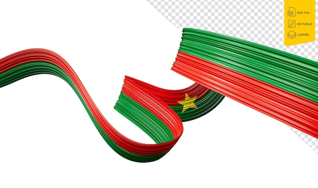 Waving Ribbon Flag Of Burkina Faso Independence Day Banner On White Background 3d Illustration