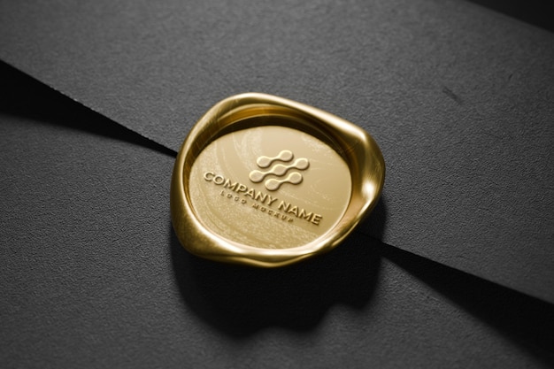 PSD wax seal logo mockup close up