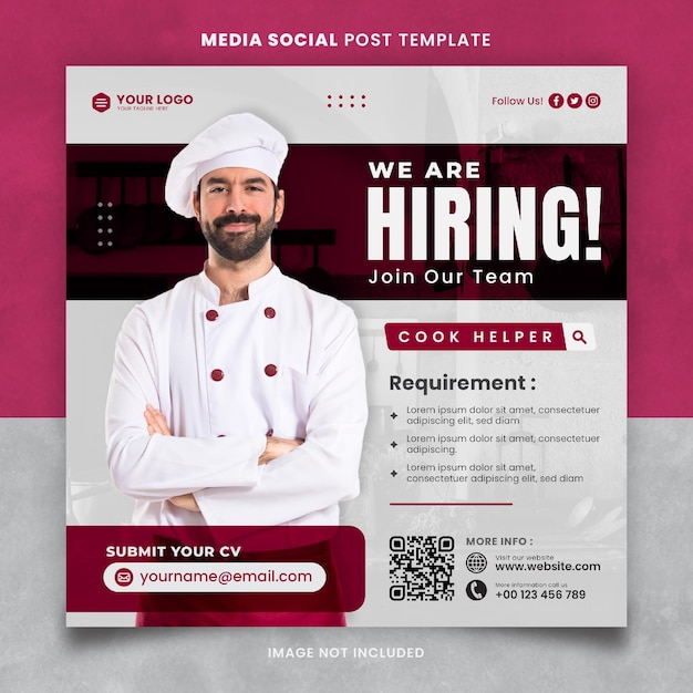 We Are Hiring Chefs or Cook helper Job Media Social Post Template