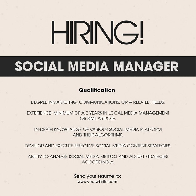 PSD we are hiring design concept for social media post