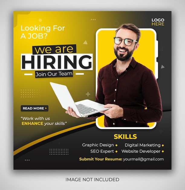 We are hiring job position social media instagram and facebook promotion post flyer design template