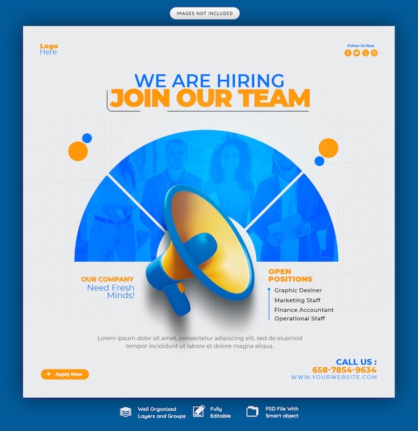 We are hiring job vacancy social media banner or Instagram post template