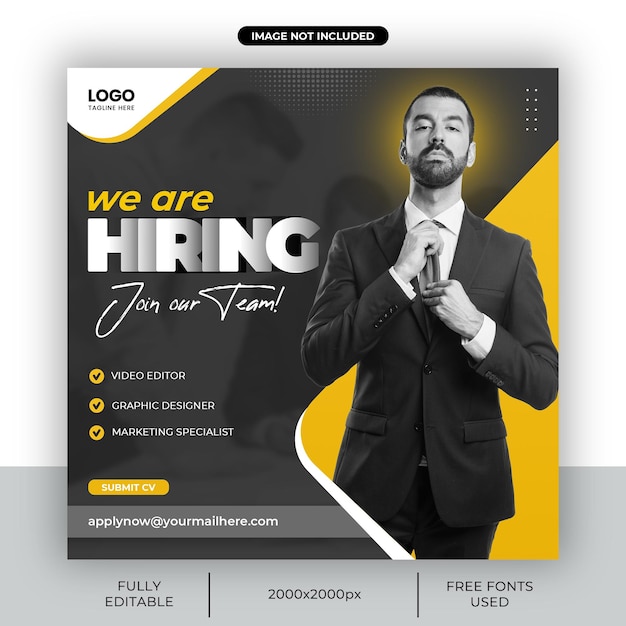 We are Hiring job vacancy social media post or hiring now Instagram banner template