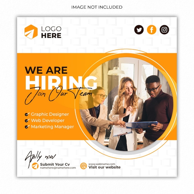 We are hiring job vacancy social media post instagram square banner web template