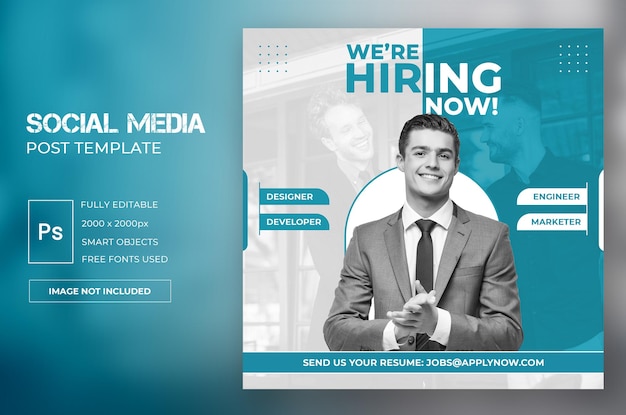 we are hiring job vacancy social media post template or square web banner