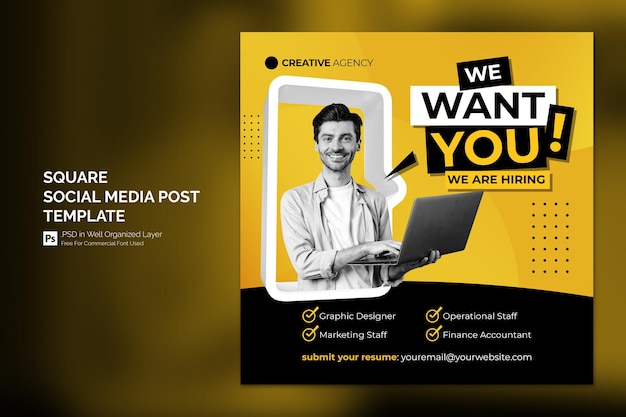 We are Hiring Job Vacancy Square Banner or Social Media Post Template