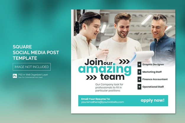 PSD we are hiring job vacancy square banner or social media post template