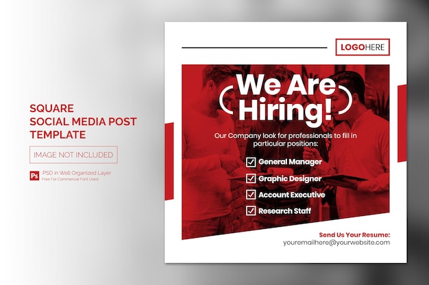 We are Hiring Job Vacancy Square Banner or Social Media Post Template