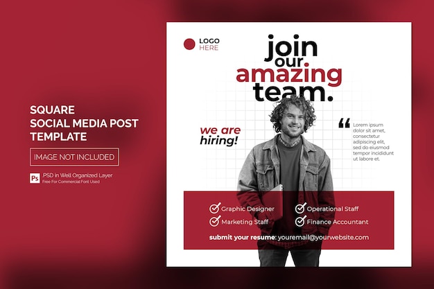 PSD we are hiring job vacancy square banner or social media post template