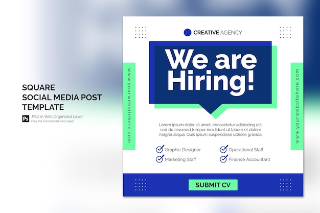 We are Hiring Job Vacancy Square Banner or Social Media Post Template