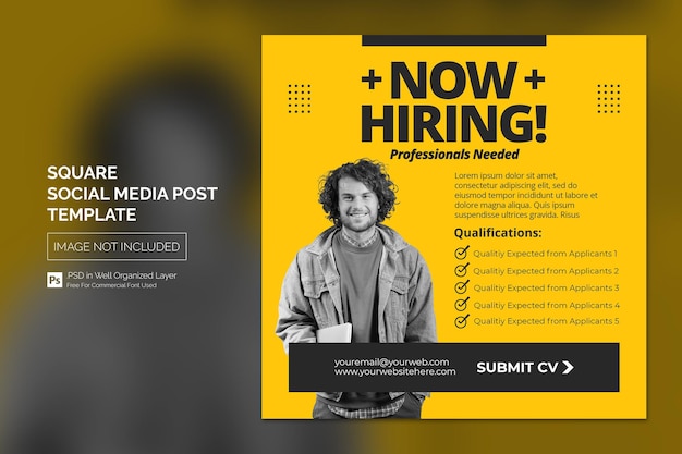 PSD we are hiring job vacancy square banner or social media post template