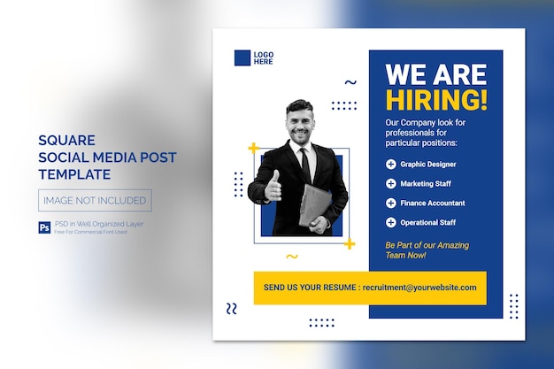 We are Hiring Job Vacancy Square Banner or Social Media Post Template