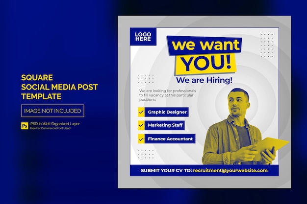 We are Hiring Job Vacancy Square Banner or Social Media Post Template