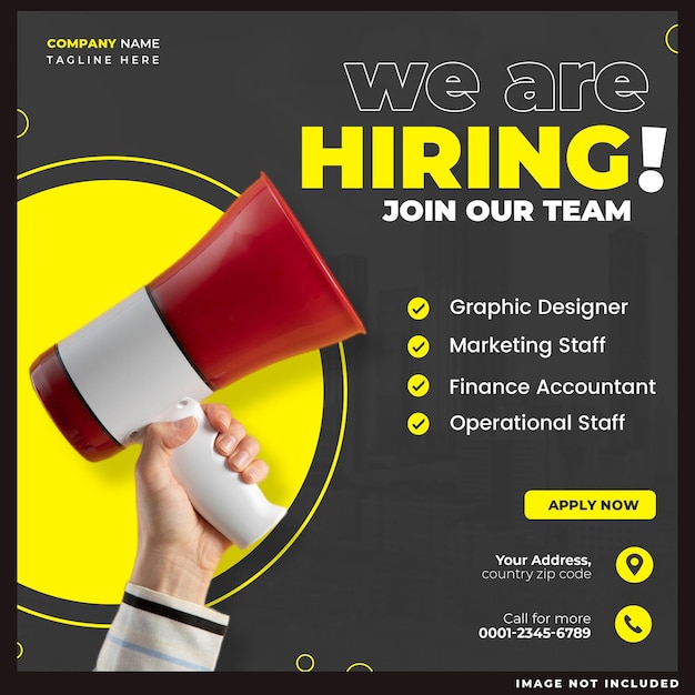 PSD we are hiring job vacancy square banner or social media post template