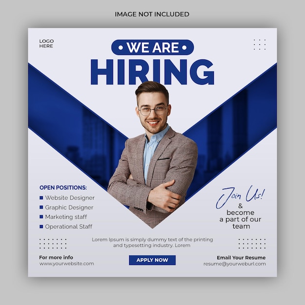 We are hiring job vacancy square social media post banner template