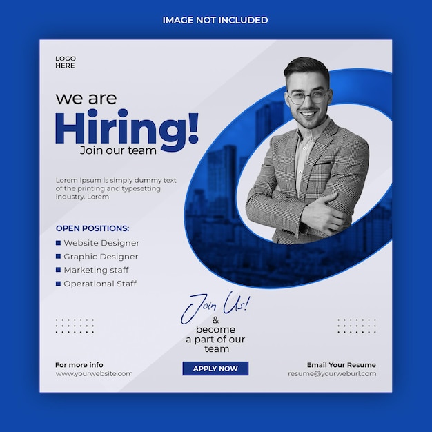 We are hiring job vacancy square social media post banner template