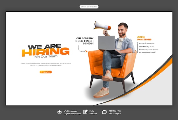 PSD we are hiring job vacancy web banner or hero image template