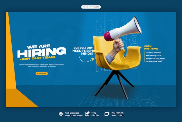 PSD we are hiring job vacancy web banner or hero image template