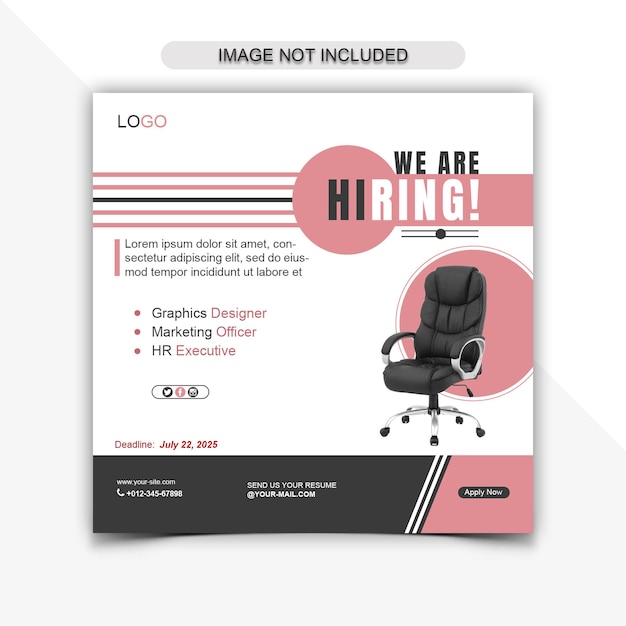 PSD we are hiring job vacancy web banner and social media post template