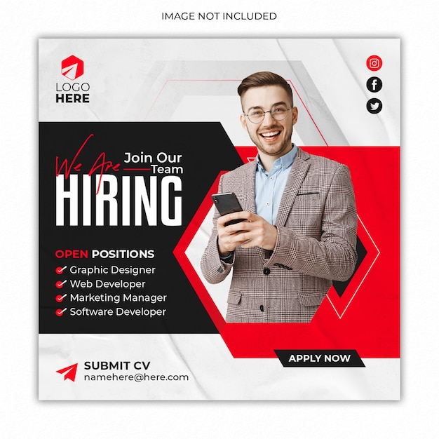 We are hiring social media instagram post or job vacancy square web banner template