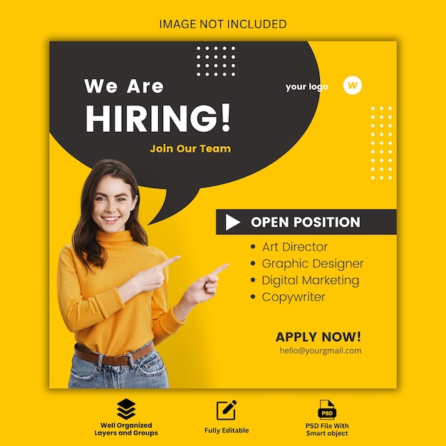 PSD we are hiring social media and instagram post template