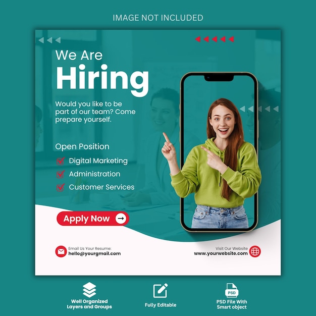 PSD we are hiring social media and instagram post template