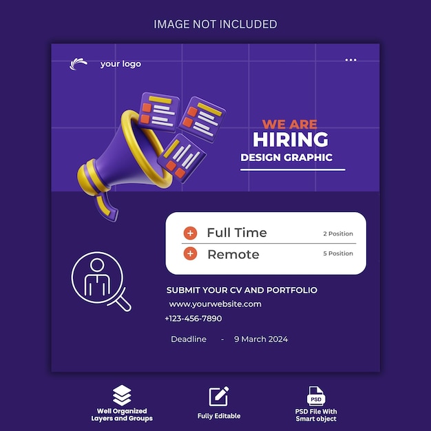 PSD we are hiring social media and instagram post template