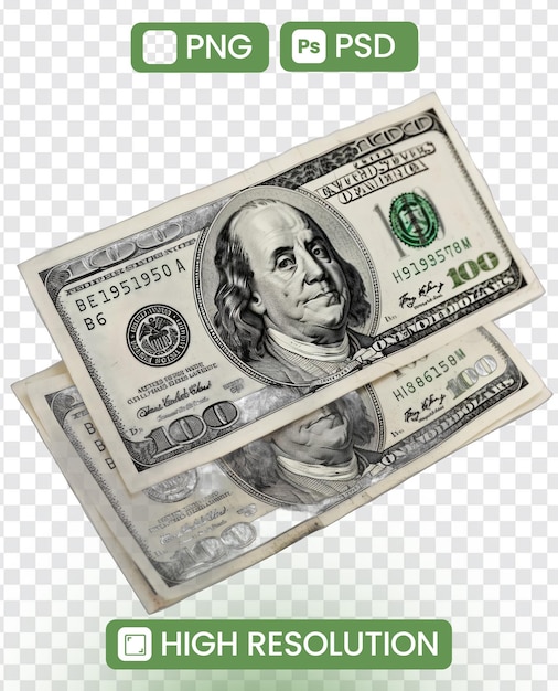 PSD wealth and currency dollar bills isolated on transparent background concept