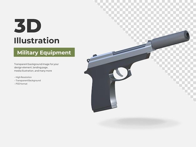 Weapon hand gun with silencer 3d icon military equipment illustration