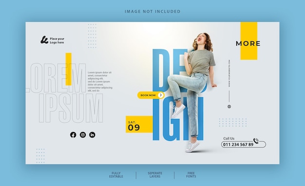 Web Banner Template design Off White and Yellow