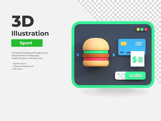 Web food online order icon food delivery 3d illustration