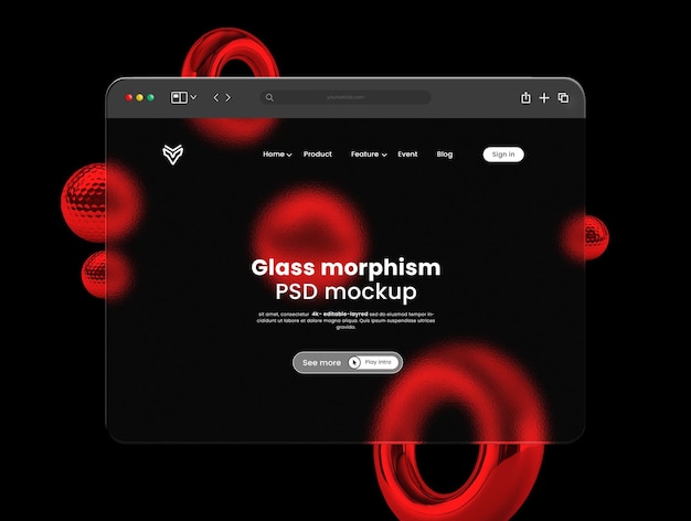 PSD web interface browser glass morphism mockup