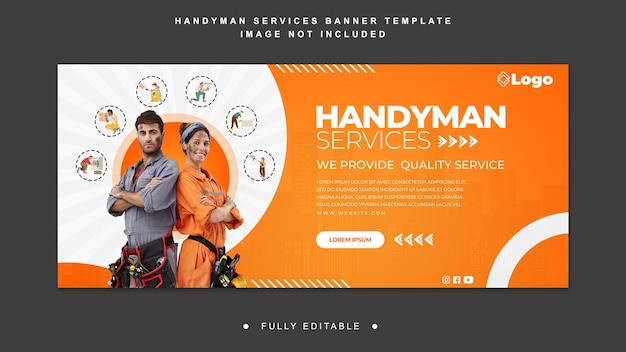 PSD a web page for handyman services with a man and woman on it.