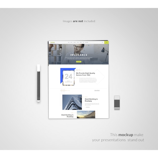 Web page on white background mock up