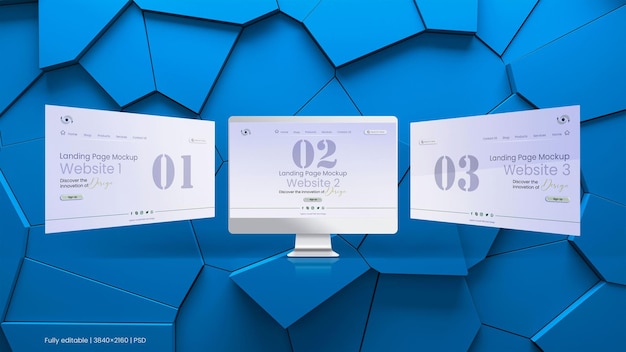 PSD website landing page screen showcase presentation mockup isolated with three dimensional background