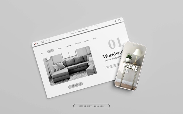 Website presentation mockup with smart phone mockup