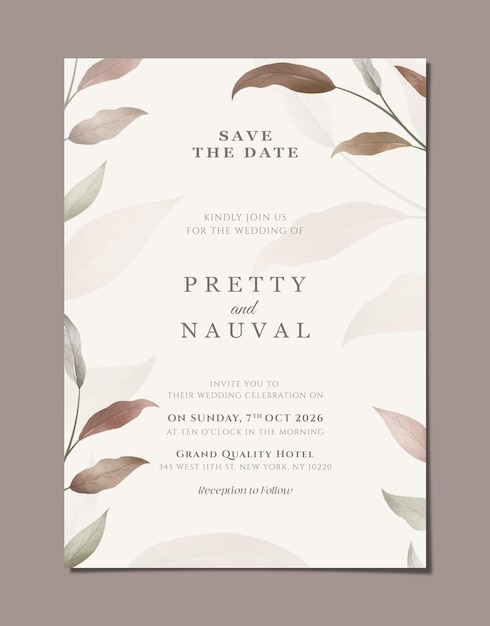 PSD wedding card template with flowers