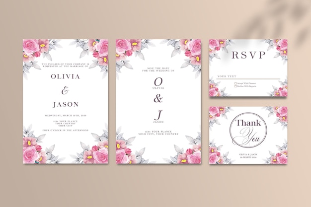 Wedding card with beautiful hand drawn watercolor backgroundIncludes Invintation PSD