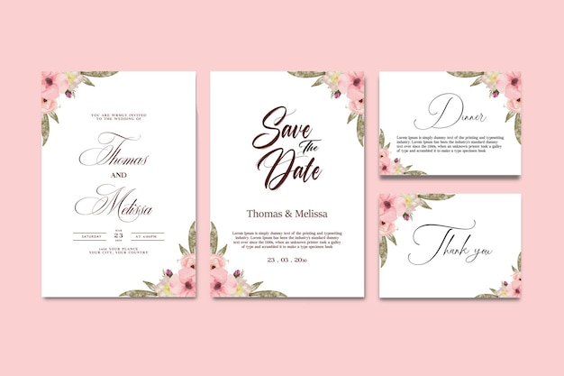 Wedding card with beautiful watercolor backgroundIncludes Invintation PSD