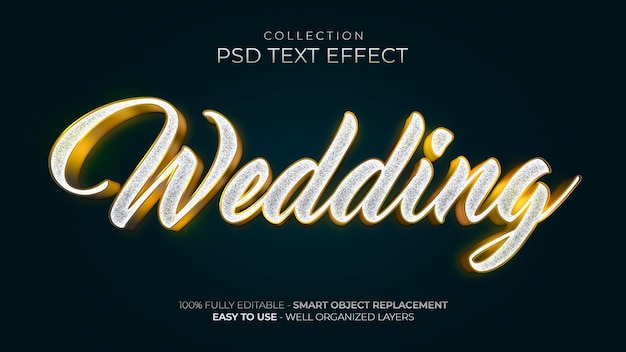 Wedding glitter gold style color custom text effect