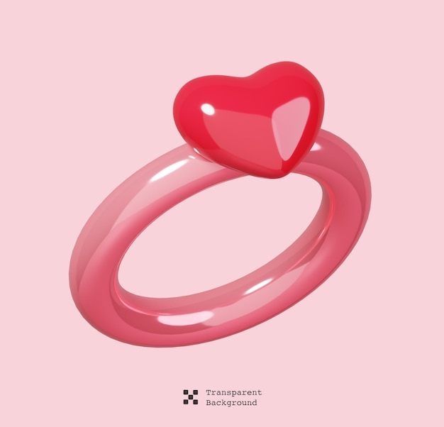 Wedding heart ring isolated. 14 February Happy Valentine's Day icon. 3D rendering